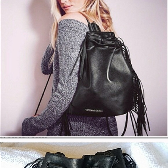 Victoria's Secret Handbags - Victoria’s Secret faux vegan fringe black backpack